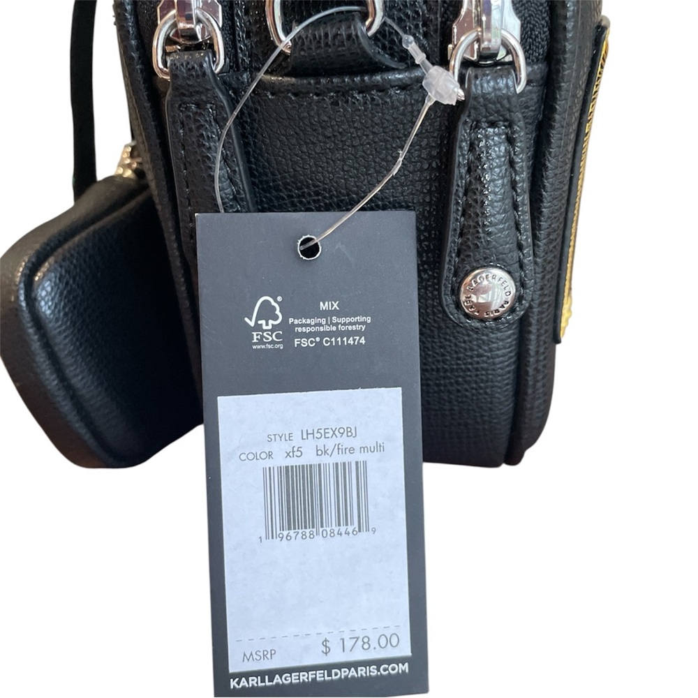Karl Lagerfeld Black Crossbody Bag Multicolor Logo | NWT Designer Purse - Picture 9 of 9